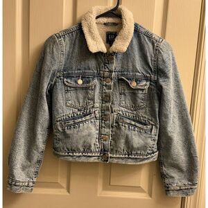 GAP Kids Boy's Denim Jacket‎ Sherpa Lined Blue Denim Size XL (12) EUC